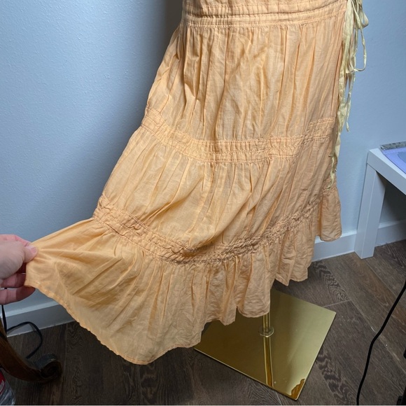 Theory Tiered Ruffle Empire Waist Cotton & Silk Midi Size S Light Apricot - Picture 15 of 15